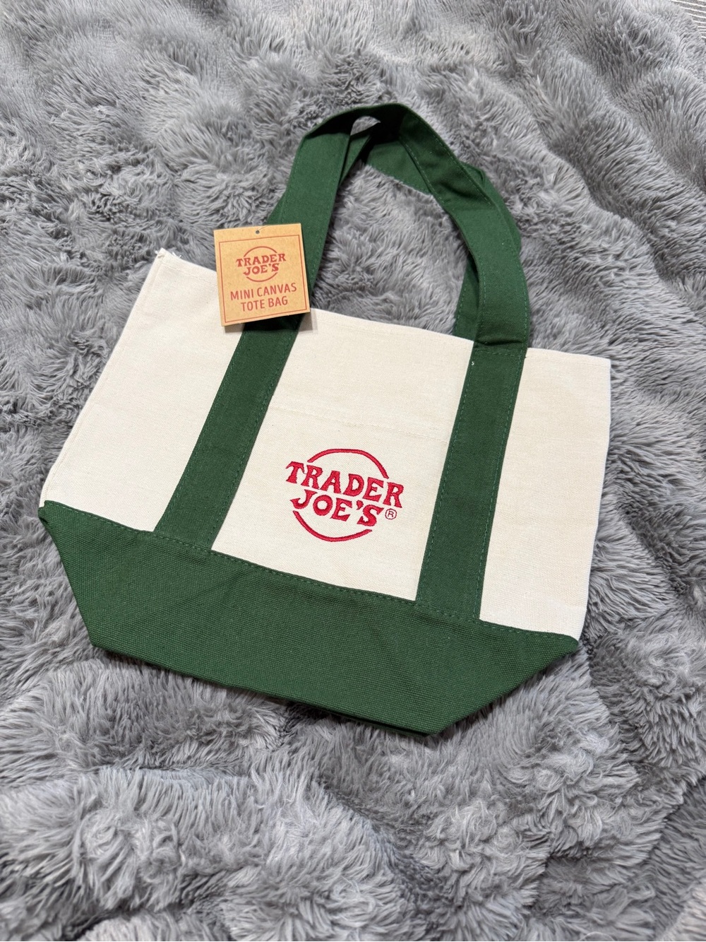 Cream and Dark Green Mini Canvas Tote Bag
